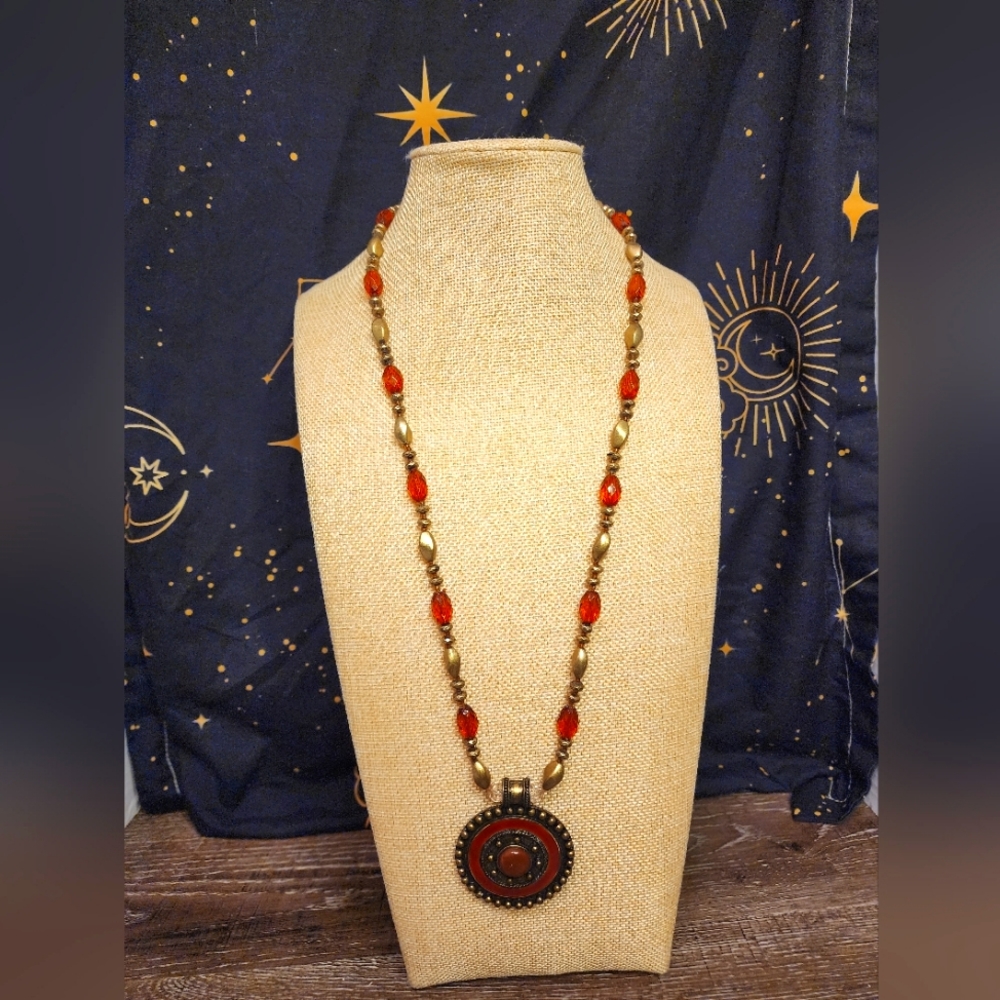 Treska Long Beaded Statement Amulet Necklace